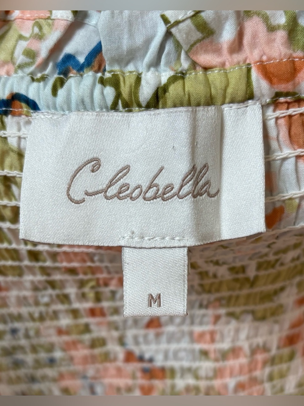 Cleobella Floral Smocked Tie Shoulder Tiered Organic Cotton Mini Dress M - Picture 6 of 11